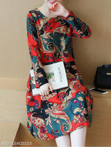 Round Neck Ruched Abstract Print Skater Dress