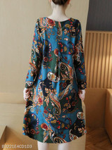 Round Neck Ruched Abstract Print Skater Dress