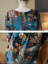 Round Neck Ruched Abstract Print Skater Dress