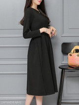 Round Neck Ruched Plain Skater Dress