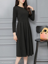 Round Neck Ruched Plain Skater Dress