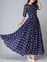 Round Neck Ruffled Hem Printed Maxi Dress