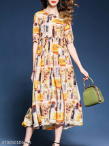 Round Neck Printed Maxi Dress