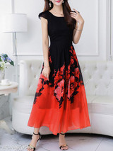 Round Neck Printed Maxi Dress