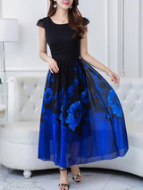 Round Neck Printed Maxi Dress