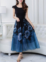 Round Neck Printed Maxi Dress