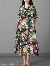 Round Neck Printed Maxi Dress