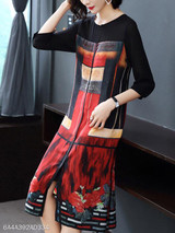Round Neck Printed Maxi Dress