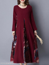 Round Neck Printed Pocket Maxi Dress