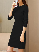Round Neck Plain Bodycon Dress