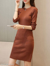 Round Neck Plain Bodycon Dress