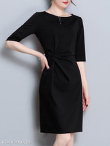 Round Neck Plain Bodycon Dress