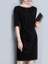 Round Neck Plain Bodycon Dress