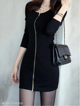 Round Neck Plain Bodycon Dress