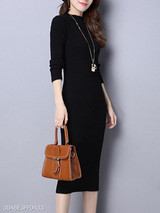 Round Neck Plain Bodycon Dress