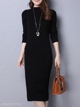 Round Neck Plain Bodycon Dress