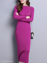 Round Neck Plain Bodycon Dress