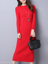 Round Neck Plain Bodycon Dress