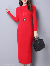 Round Neck Plain Bodycon Dress