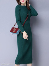 Round Neck Plain Bodycon Dress