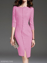 Round Neck Plain Bodycon Dress