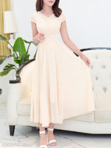 Round Neck Plain Chiffon Maxi Dress