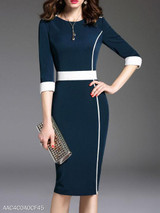 Round Neck Plain Bodycon Dress Commuting