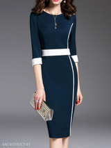 Round Neck Plain Bodycon Dress Commuting
