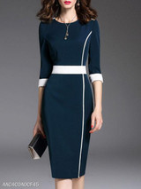 Round Neck Plain Bodycon Dress Commuting