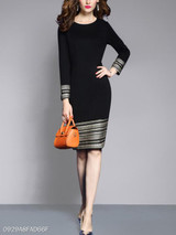 Round Neck Plain Blend Bodycon Dress