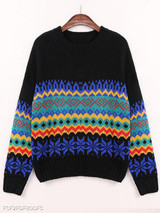 Round Neck Loose Fitting Bohemian Knit Pullover Round Neck Loose Fitting Bohemian Knit Pullover