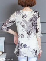 Round Neck Half Sleeve Printed Chiffon Blouse