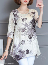 Round Neck Half Sleeve Printed Chiffon Blouse