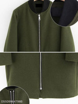 Band Collar Zipper Plain Coat