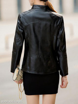 Band Collar Zipper Plain Jacket
