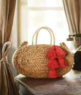 Oval Luna Straw Tote Bag - with Red Tassels