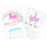 Unicorn Birthday Party Invitations and Thank you card