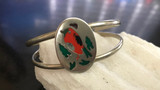 Vintage Alpaca Mexico Cardinal Cuff Bangle Bracelet