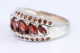 Sterling Silver Triple Row Red Garnet Ring Size 7.75