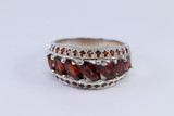 Sterling Silver Triple Row Red Garnet Ring Size 7.75