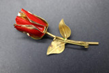 Signed Vintage Austria Hand Painted Rose Pin Brooch