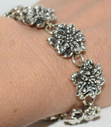 Sterling Silver Holiday Poinsettia Link Bracelet