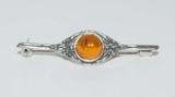Vintage Sterling Silver Amber Brooch Lapel Pin