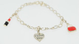 Vintage Sterling Silver Charm Bracelet 2 Red Enamel & 1 Silver Charms
