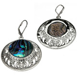 Sterling Silver Abalone Openwork Disc Drop Dangle Earrings