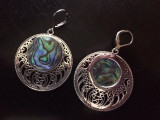 Sterling Silver Abalone Openwork Disc Drop Dangle Earrings