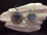 Sterling Silver Abalone Openwork Disc Drop Dangle Earrings