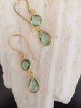 Designer Pear & Round Lolite 24k Gold Drop Dangle Earrings Amethyst