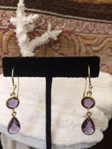 Designer Pear & Round Lolite 24k Gold Drop Dangle Earrings Amethyst