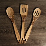 Wood Burned Bamboo Utensil Set - 3pc